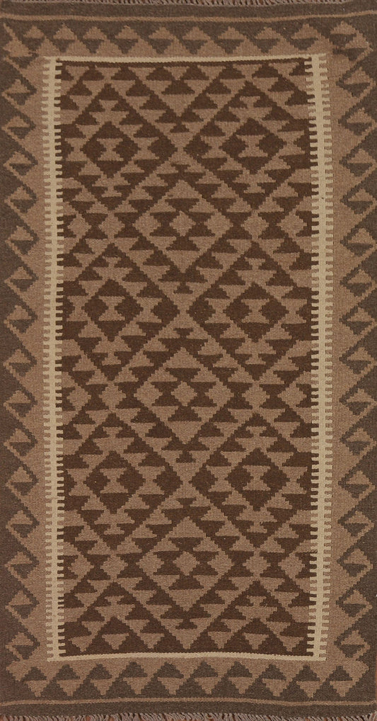 Brown Wool Kilim Geometric Area Rug 3x6