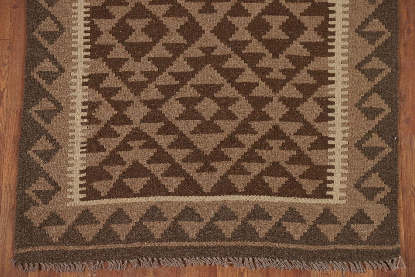 Brown Wool Kilim Geometric Area Rug 3x6