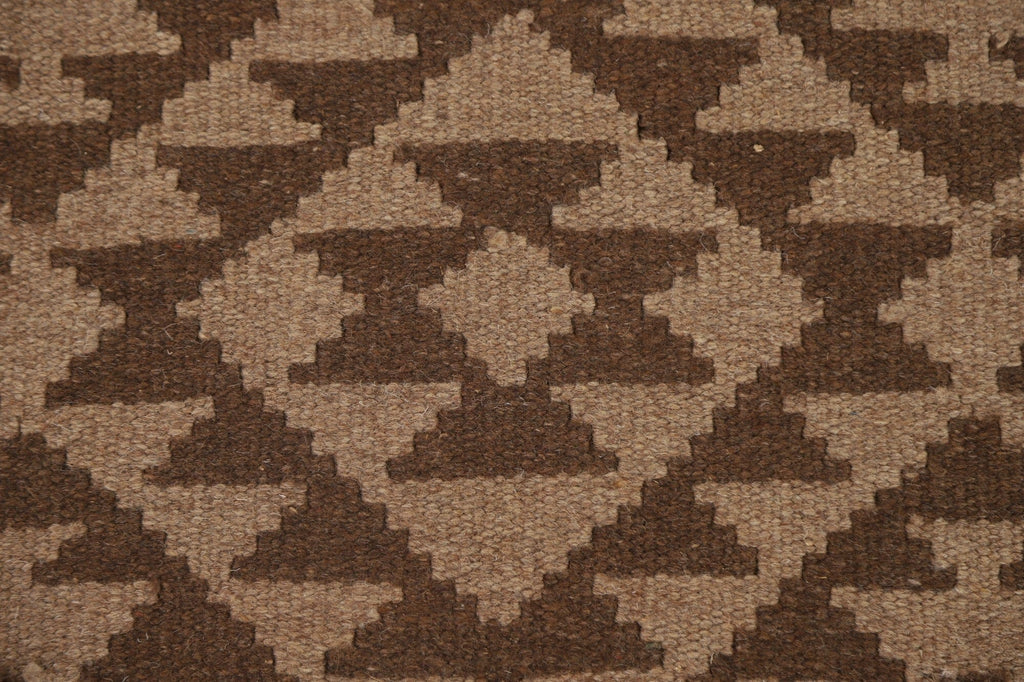 Brown Wool Kilim Geometric Area Rug 3x6