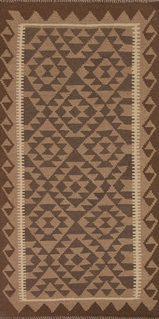 Brown Kilim Reversible Wool Area Rug 4x7