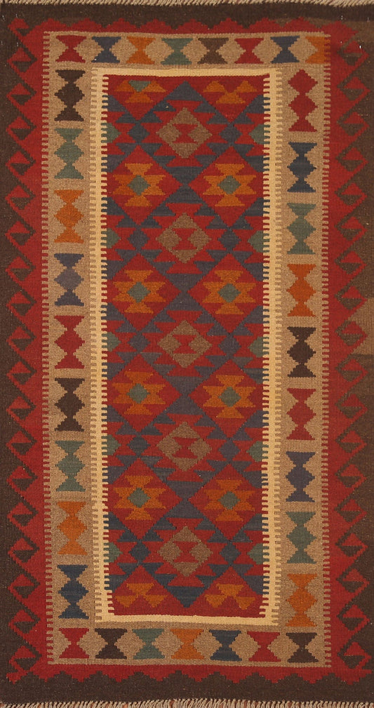 Geometric Kilim Reversible Wool Area Rug 3x6