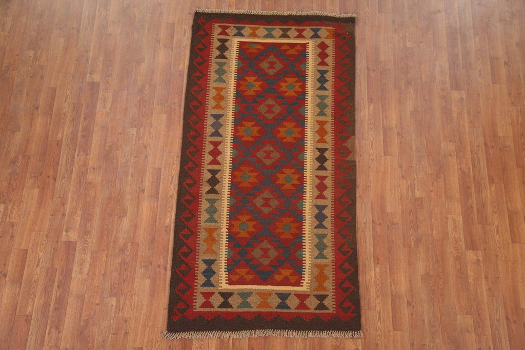 Geometric Kilim Reversible Wool Area Rug 3x6