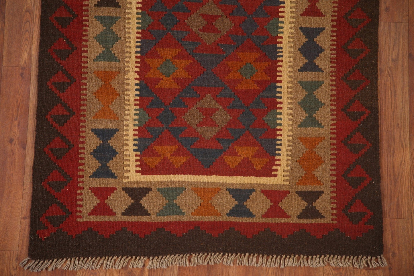 Geometric Kilim Reversible Wool Area Rug 3x6