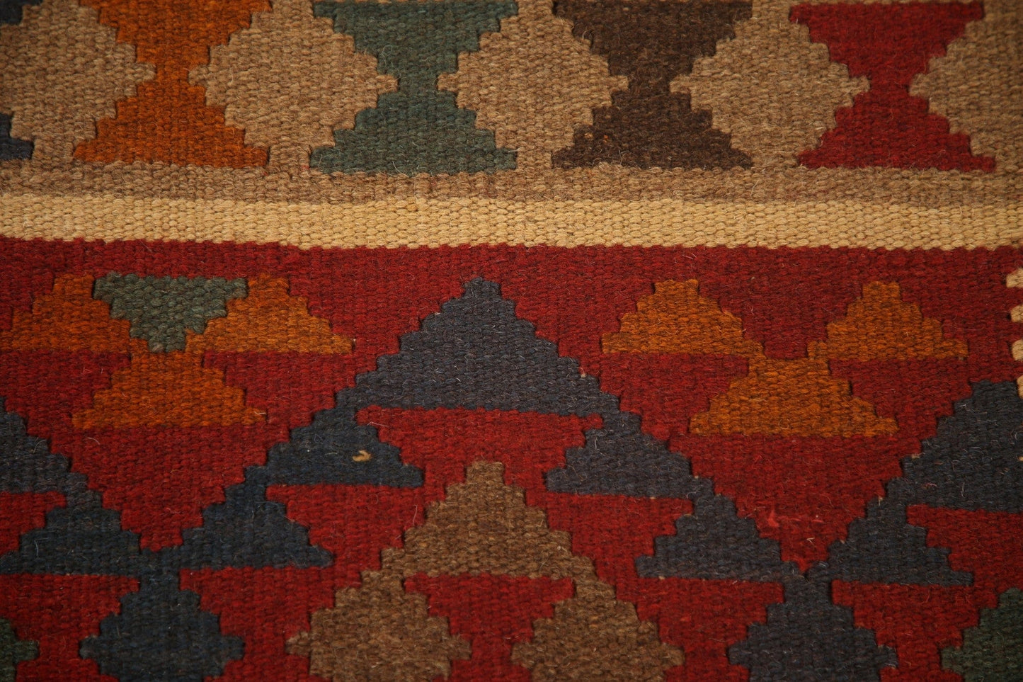 Geometric Kilim Reversible Wool Area Rug 3x6