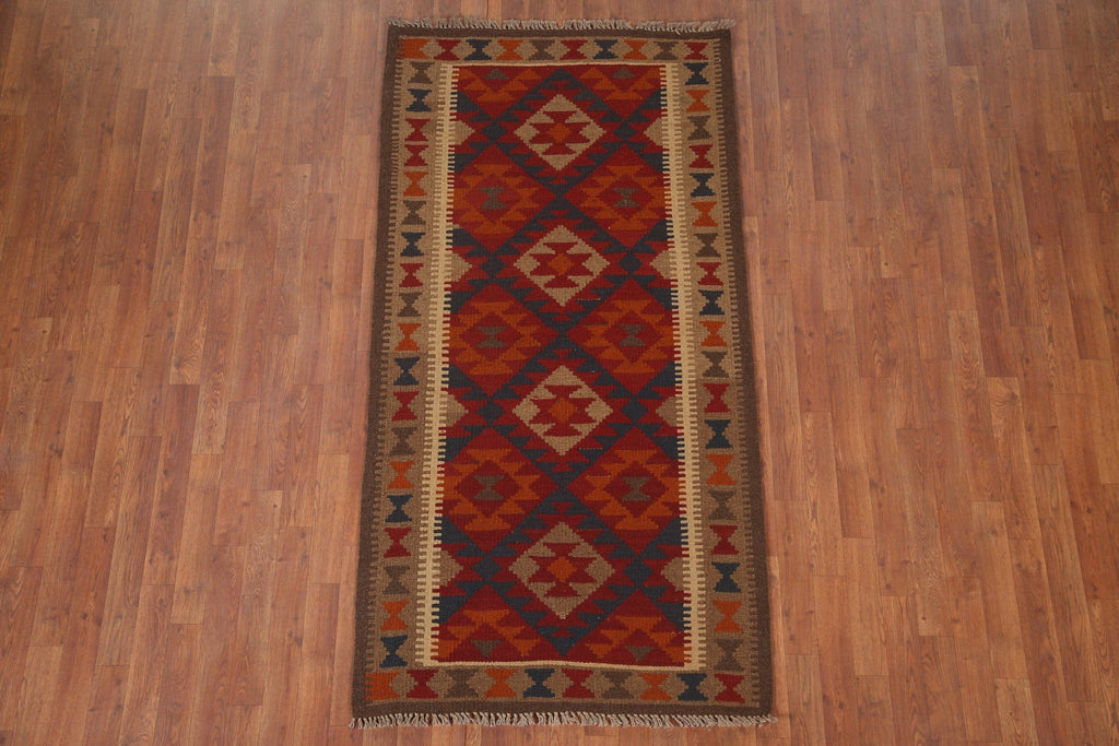 Kilim Reversible Wool Runner Rug 3x7