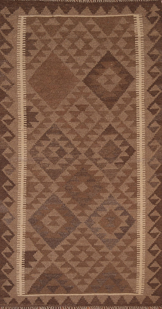 Brown Kilim Reversible Wool Runner Rug 3x7