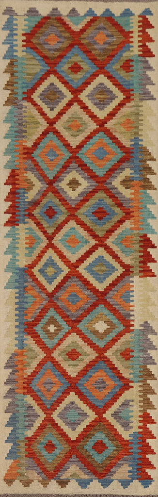 Colorful Kilim Geometric Runner Rug 3x10