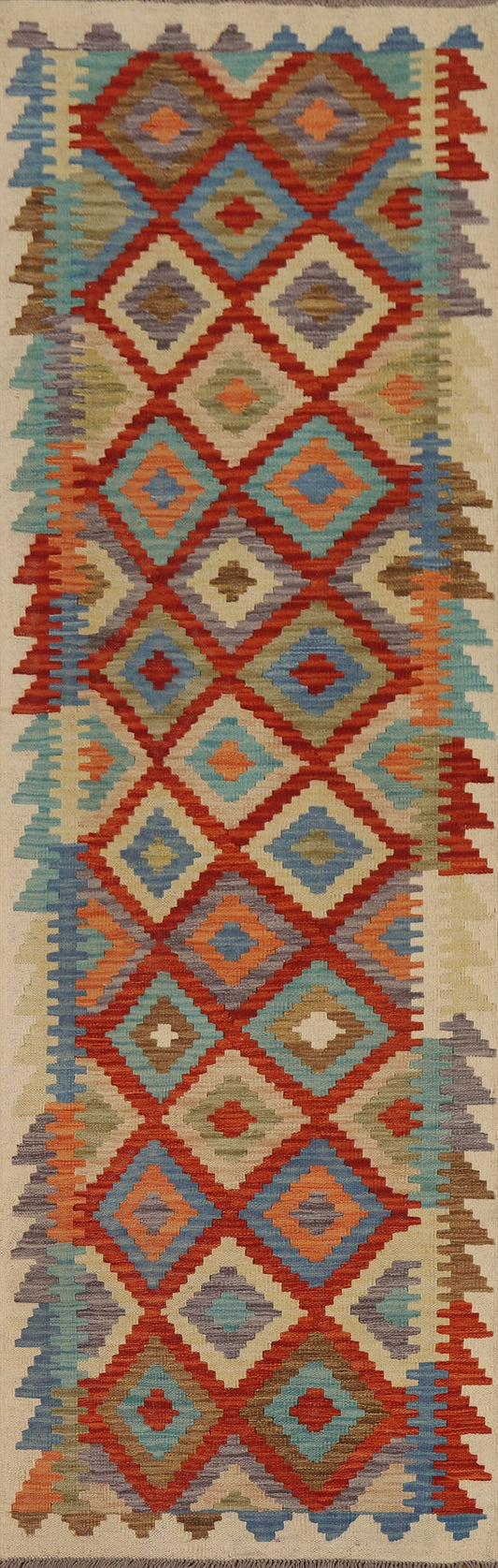 Colorful Kilim Geometric Runner Rug 3x10