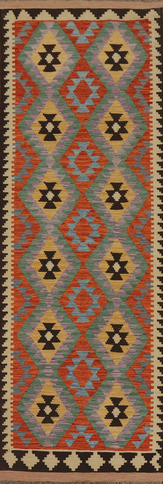 Reversible Wool Kilim Runner Rug 3x9