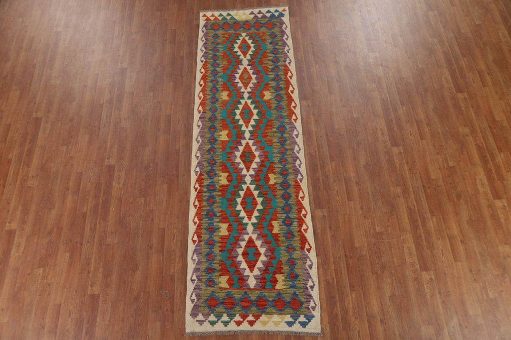 Kilim Reversible Wool Runner Rug 3x10