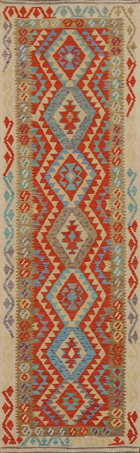 Geometric Kilim Reversible Runner Rug 3x10