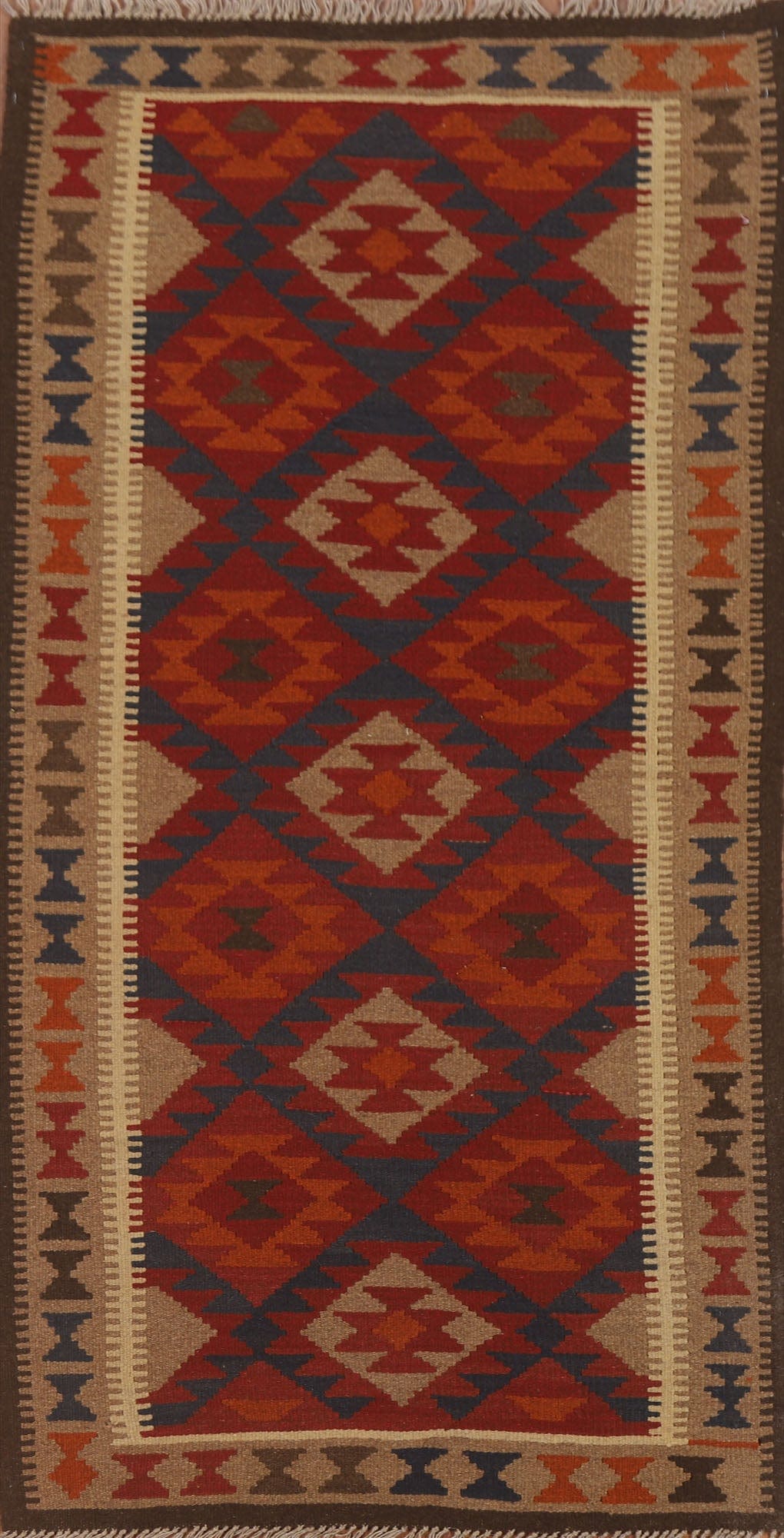 Kilim Reversible Wool Runner Rug 3x7