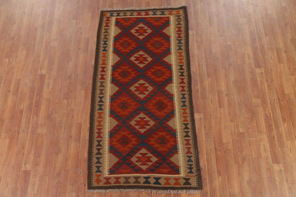 Kilim Reversible Wool Runner Rug 3x7