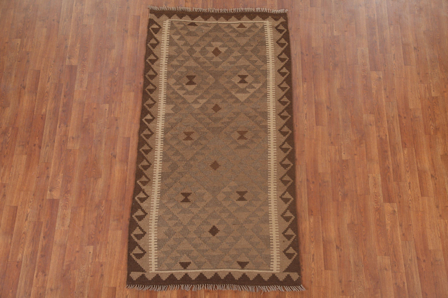 Brown Wool Kilim Oriental Area Rug 4x7