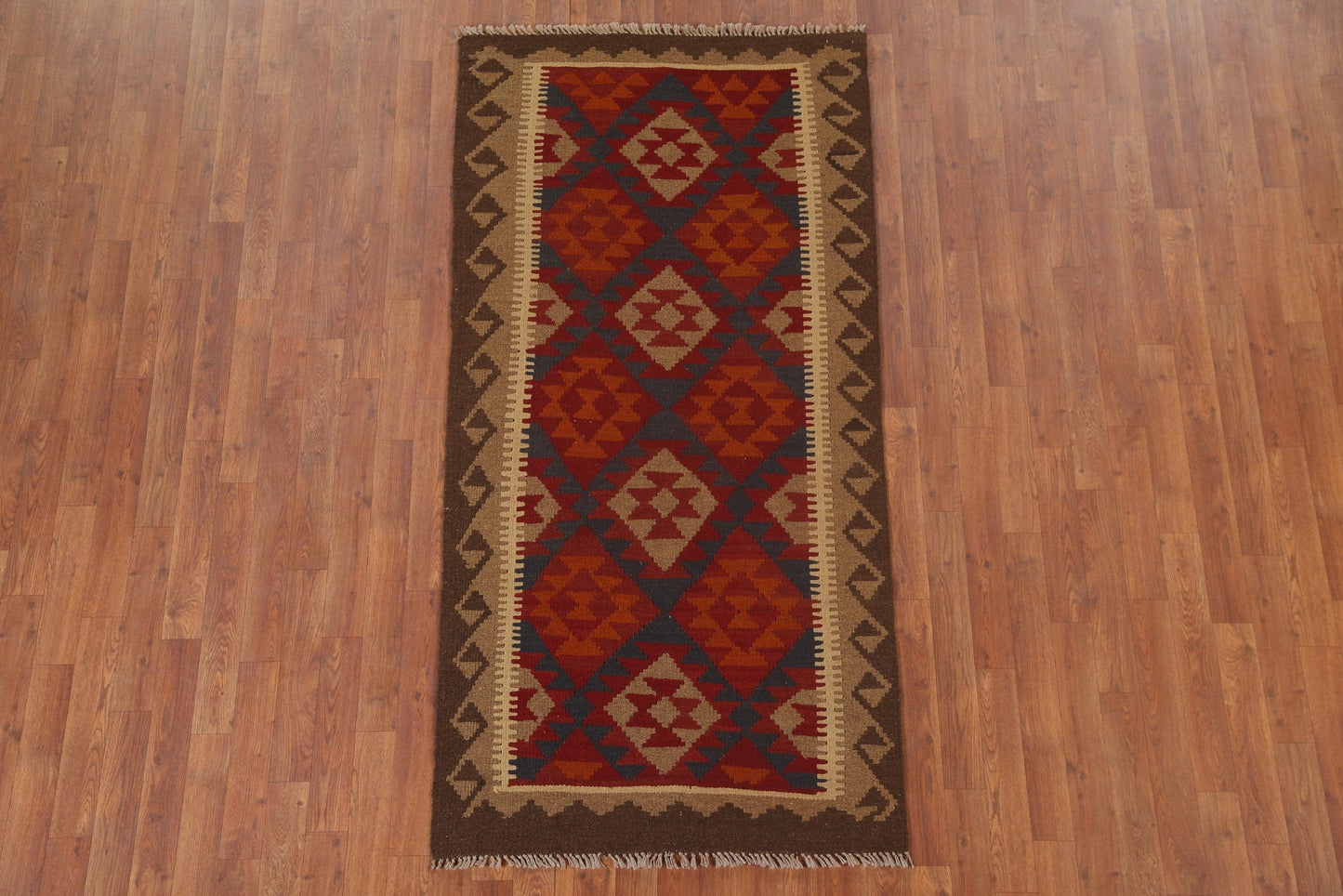 Kilim Reversible Wool Runner Rug 3x7