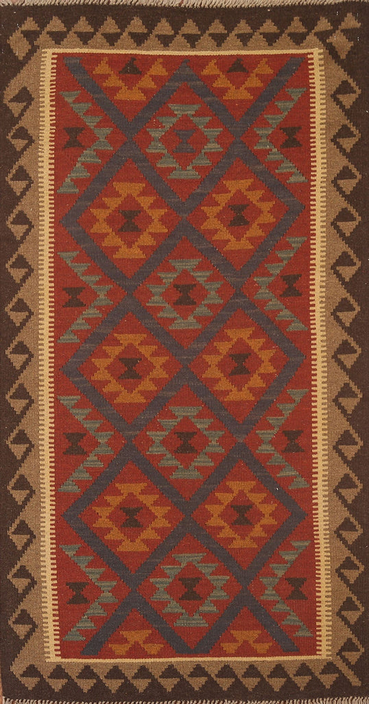 Kilim Reversible Wool Runner Rug 3x7