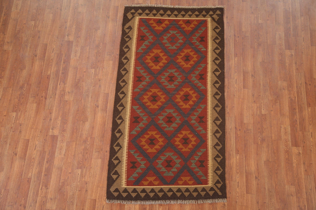 Kilim Reversible Wool Runner Rug 3x7