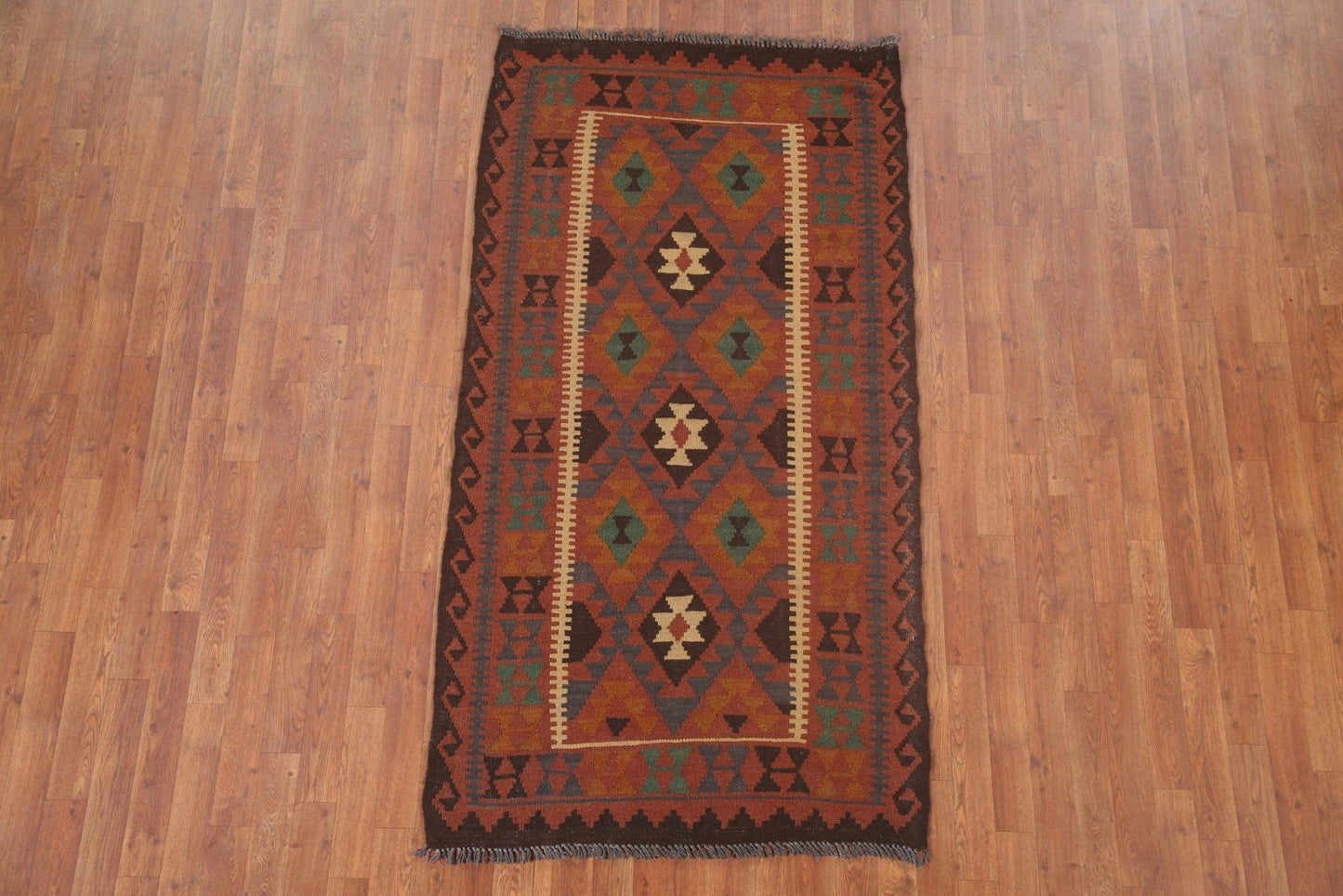 Reversible Wool Kilim Geometric Area Rug 4x7