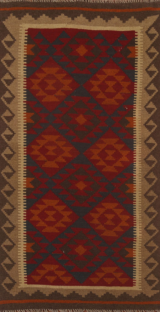 Reversible Wool Kilim Oriental Runner Rug 3x7