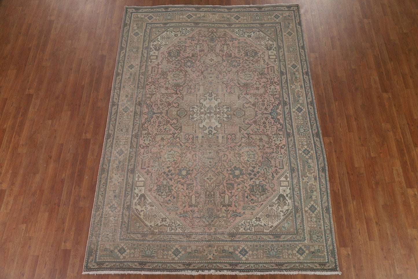 Geometric Pink Tabriz Persian Area Rug 7x9