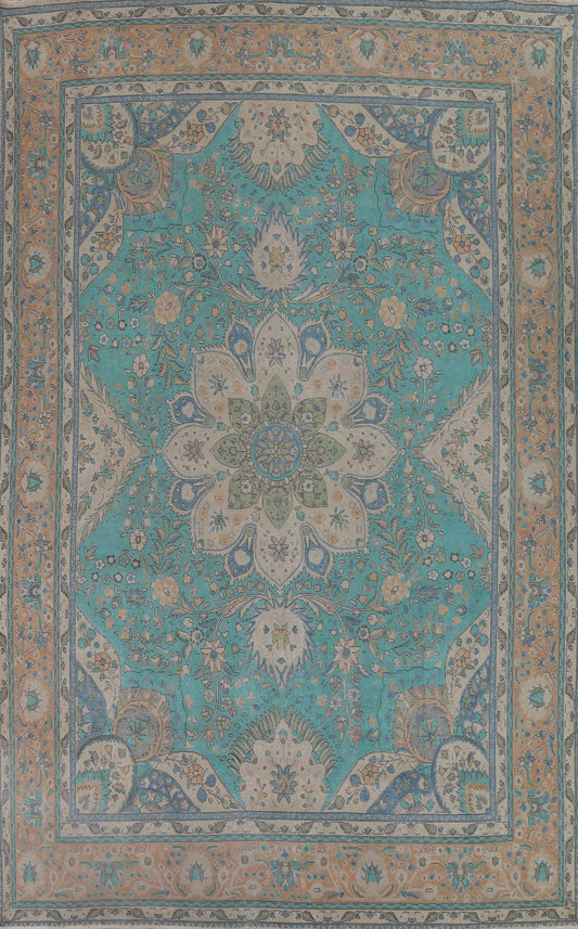 Turquoise Blue Tabriz Persian Area Rug 10x13