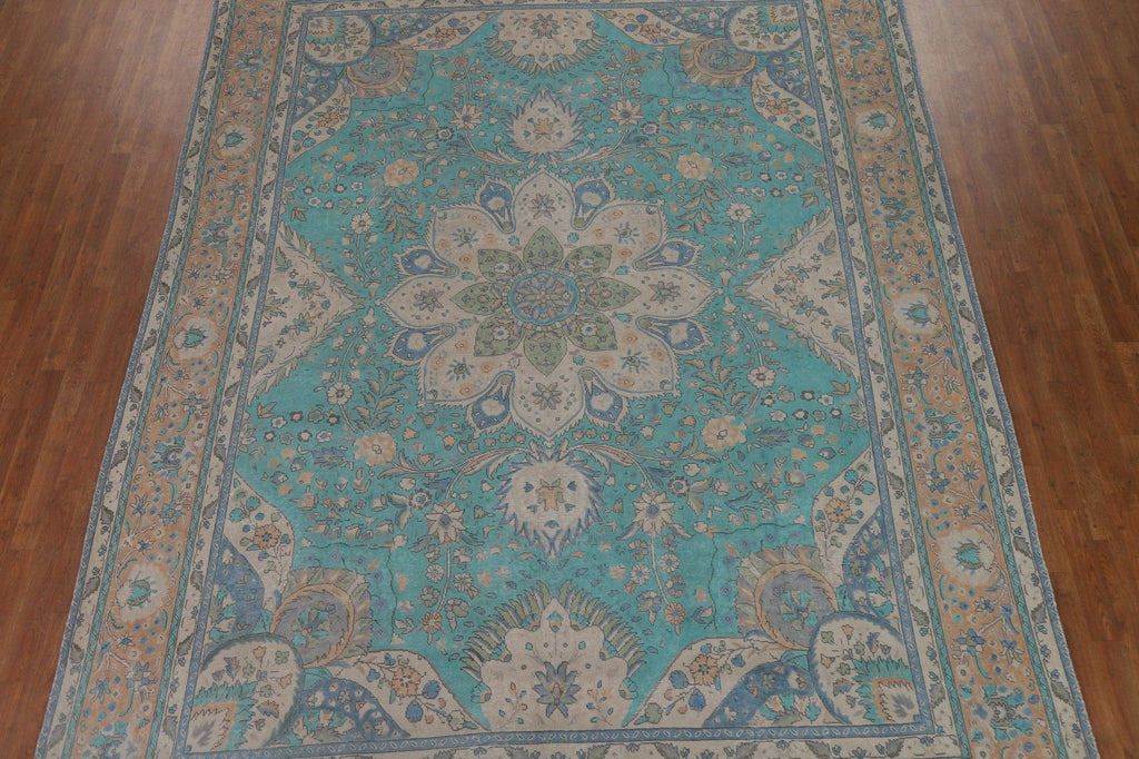 Turquoise Blue Tabriz Persian Area Rug 10x13