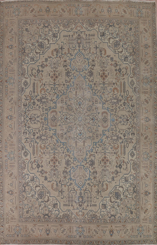 Geometric Distressed Tabriz Persian Area Rug 10x13