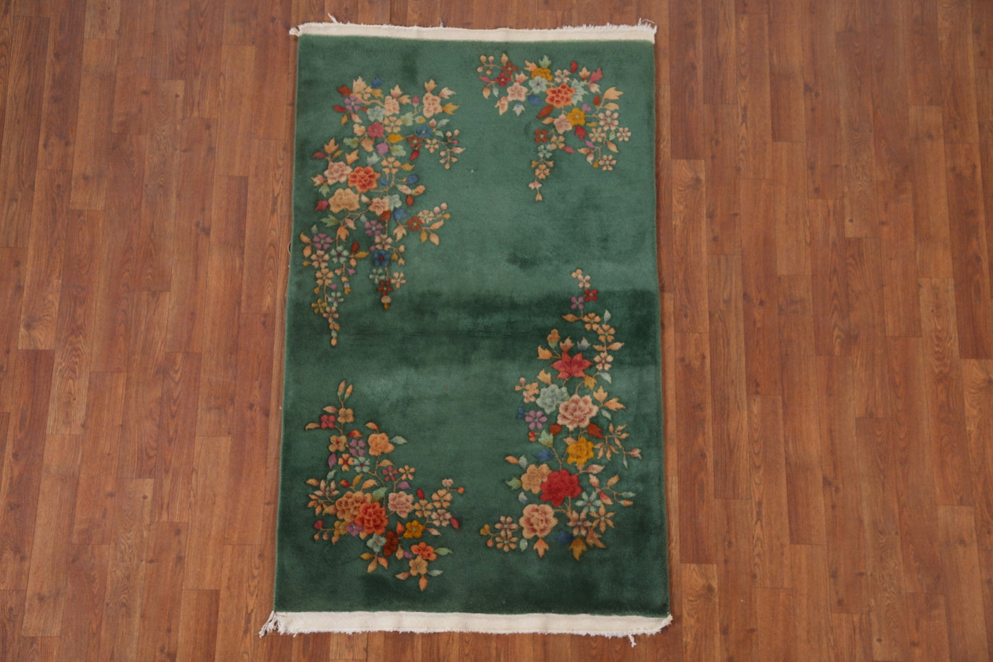 Green Floral Art Deco Oriental Area Rug 3x5