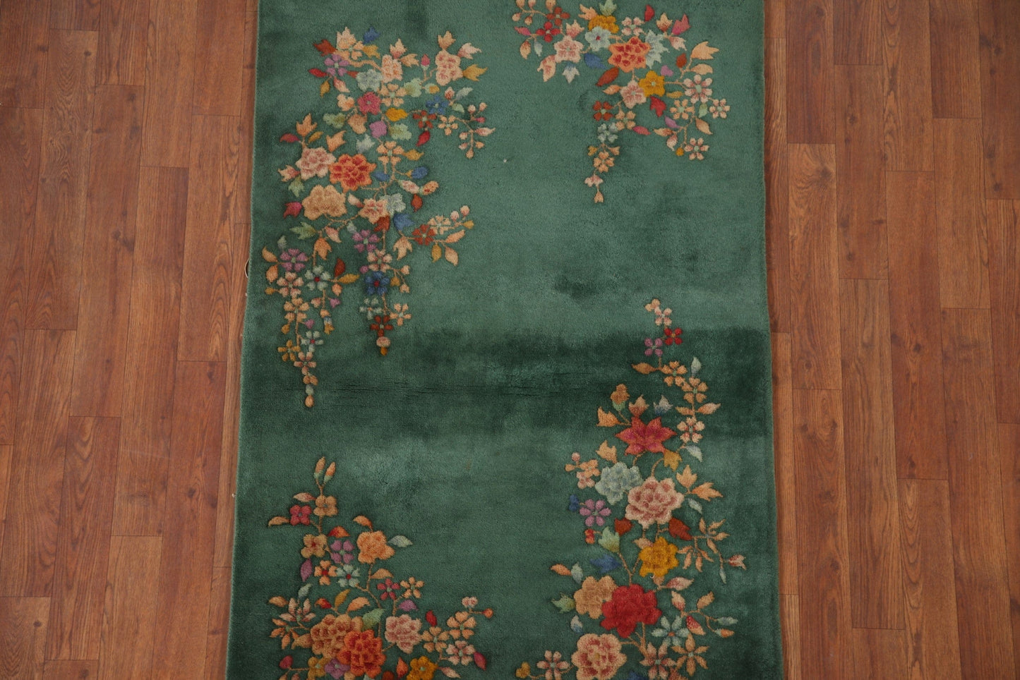 Green Floral Art Deco Oriental Area Rug 3x5