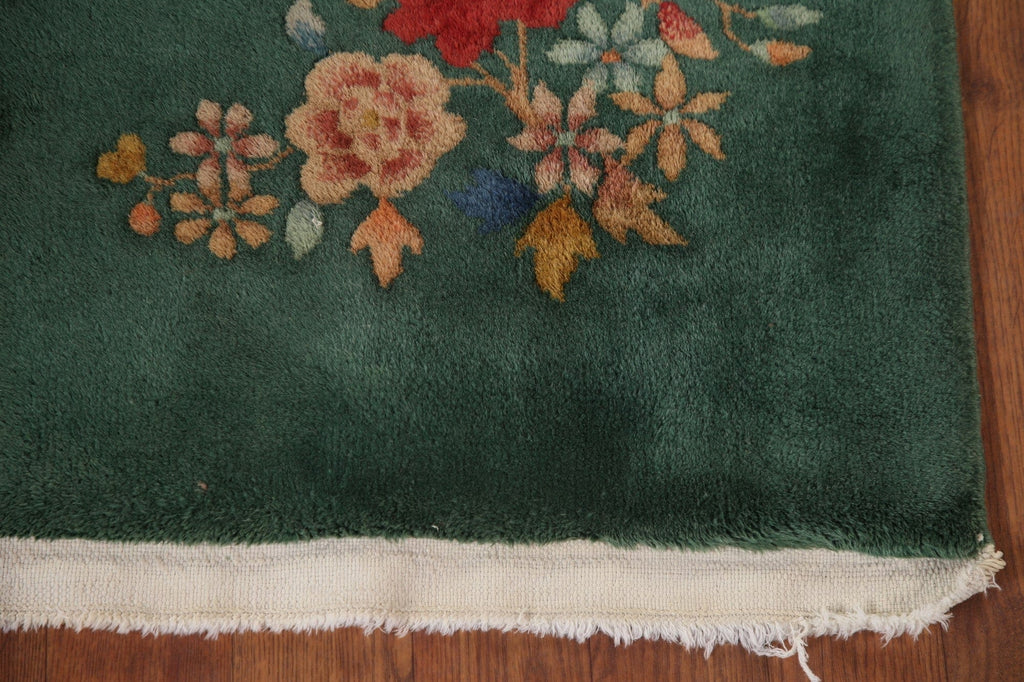 Green Floral Art Deco Oriental Area Rug 3x5