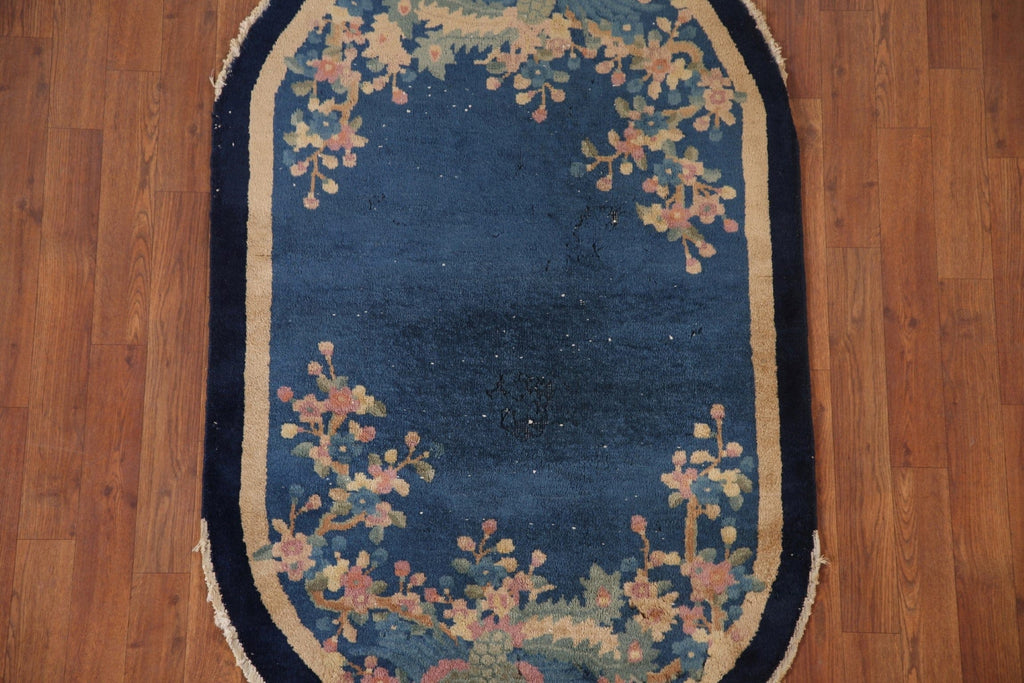 Blue Floral Art Deco Nichols Oval Area Rug 3x5