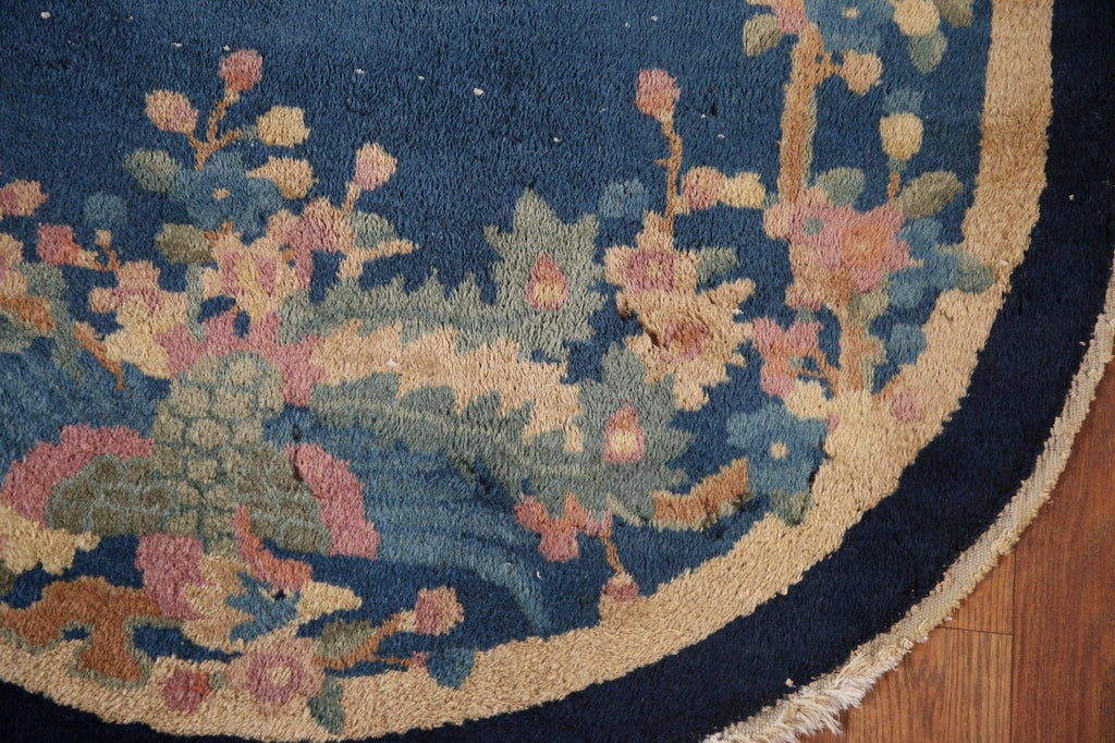 Blue Floral Art Deco Nichols Oval Area Rug 3x5