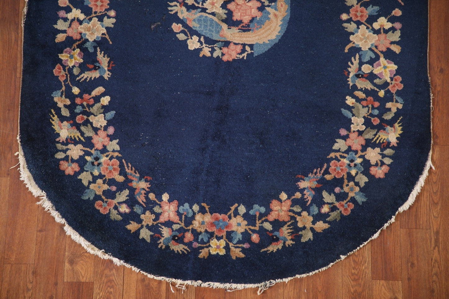 Navy Blue Art Deco Nichols Oval Vegetable Dye Area Rug 4x6