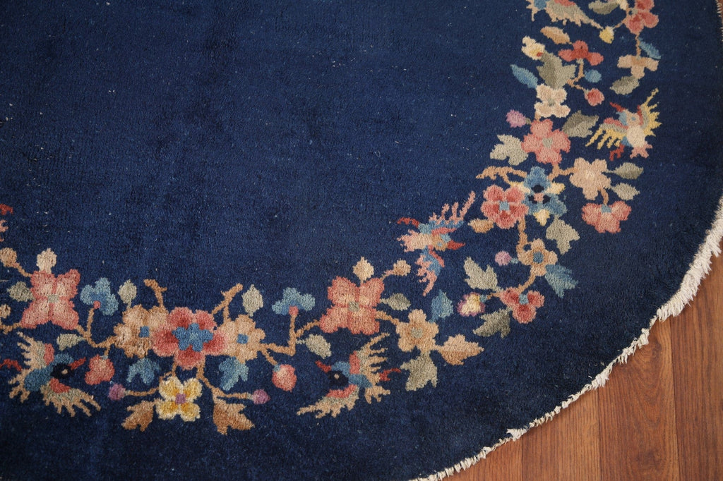 Navy Blue Art Deco Nichols Oval Vegetable Dye Area Rug 4x6