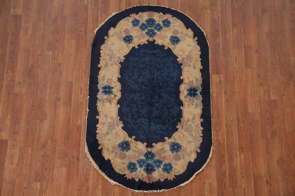 Antique Art Deco Nichols Oval Vegetable Dye Rug 3x5