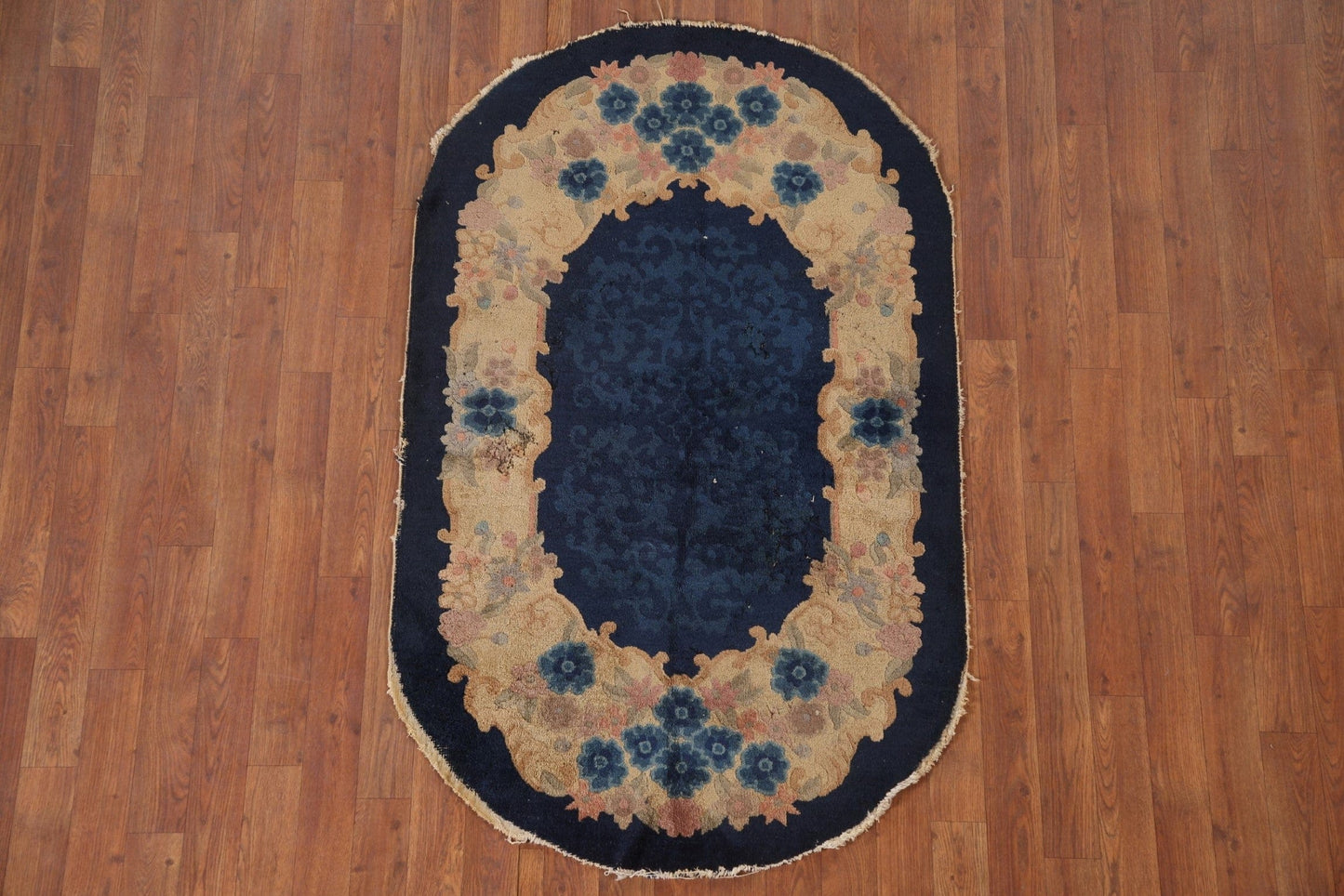 Antique Art Deco Nichols Oval Vegetable Dye Rug 3x5