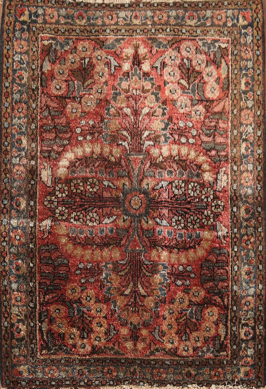 Antique Floral Sarouk Vegetable Dye Persian Rug 2x3