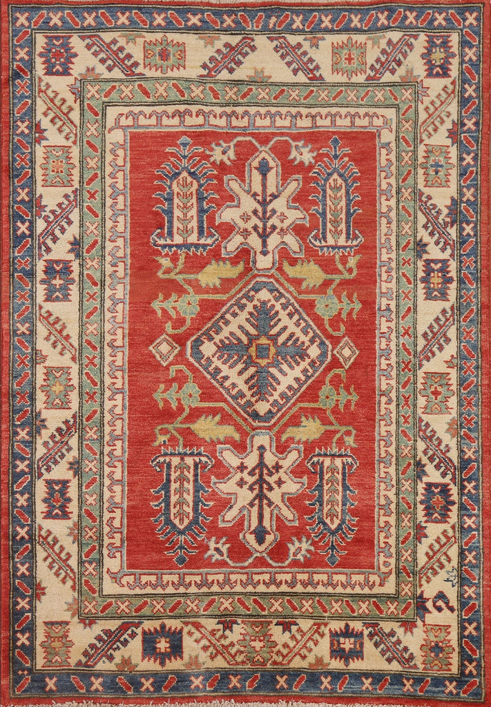 Geometric Red Kazak Oriental Area Rug 4x5