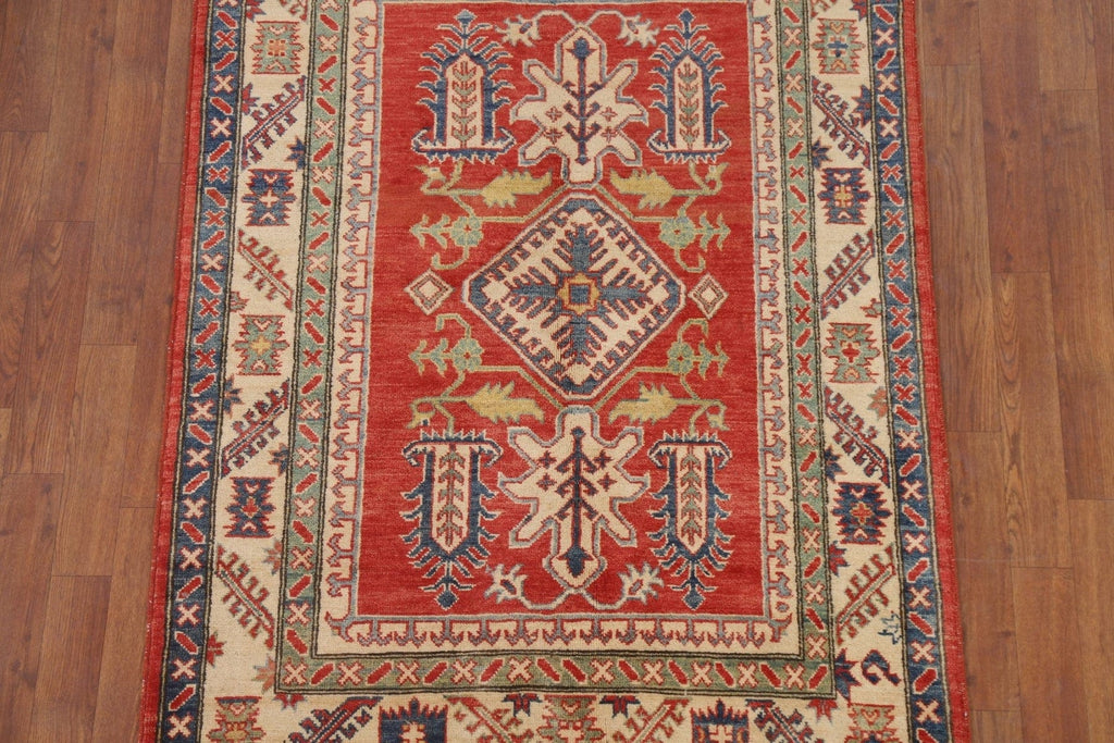 Geometric Red Kazak Oriental Area Rug 4x5