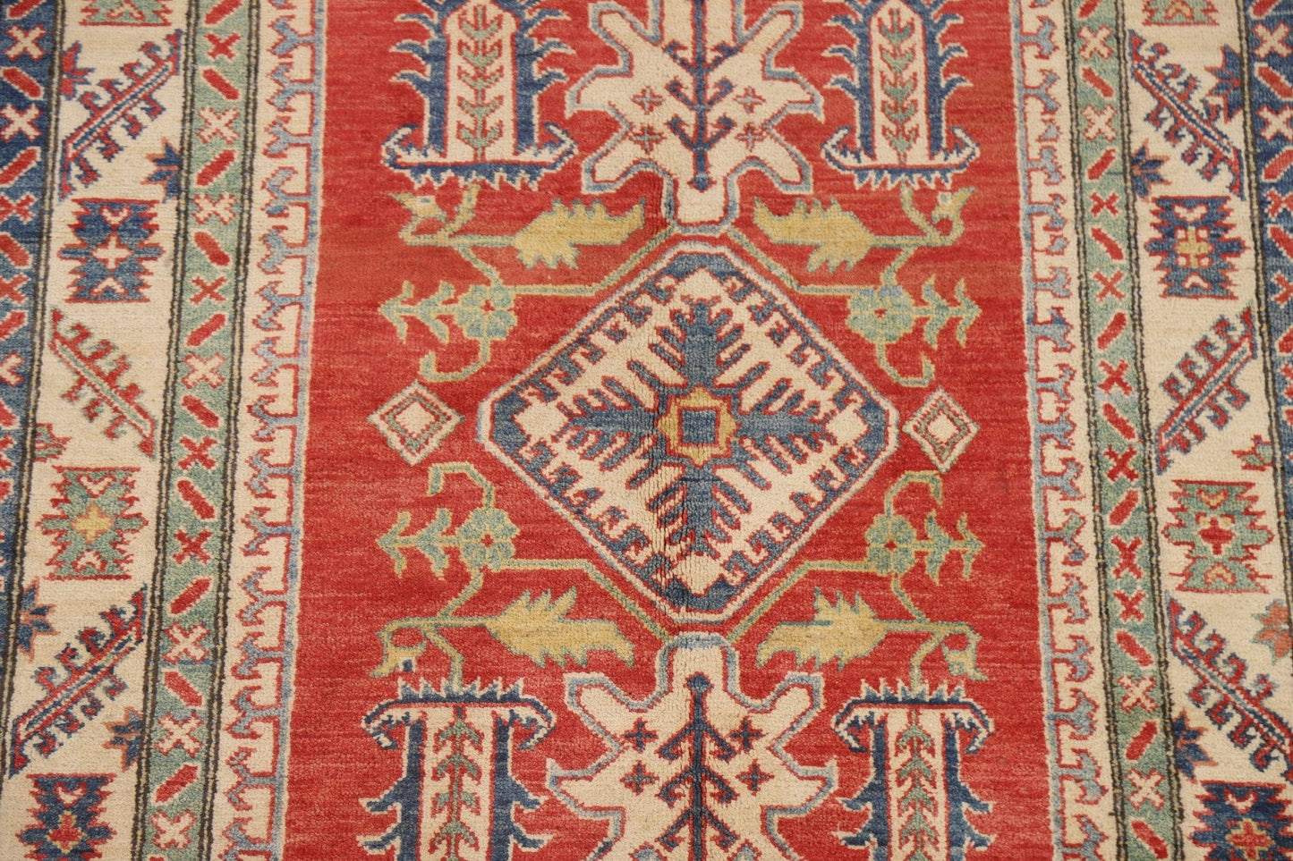 Geometric Red Kazak Oriental Area Rug 4x5