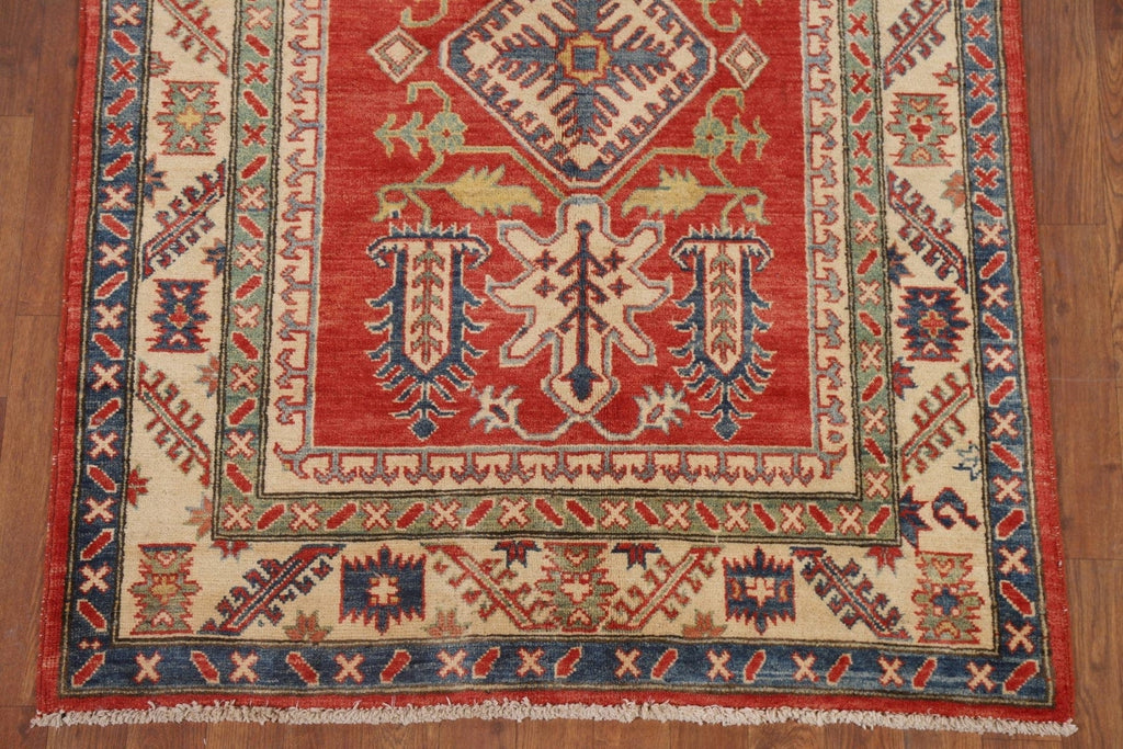 Geometric Red Kazak Oriental Area Rug 4x5