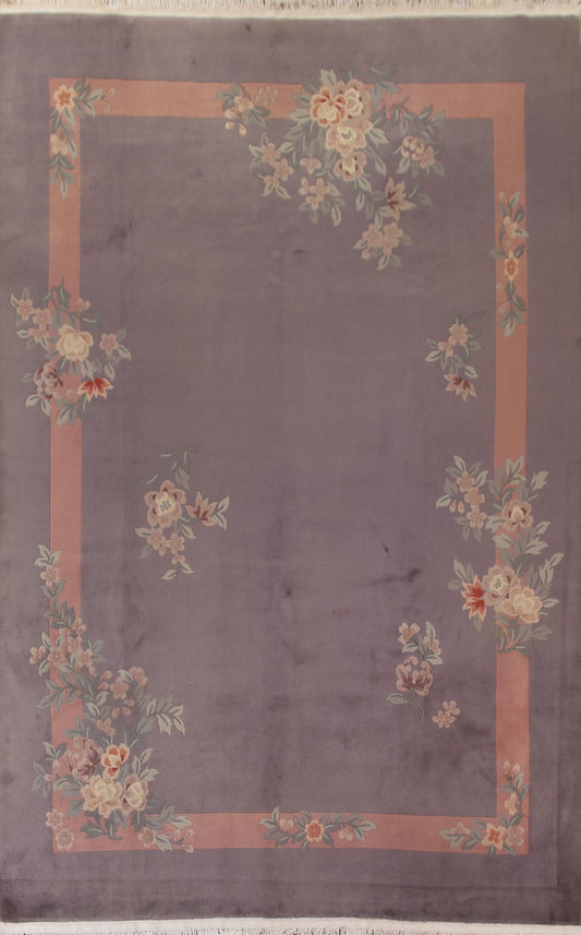 Purple Floral Art Deco Oriental Area Rug 9x12