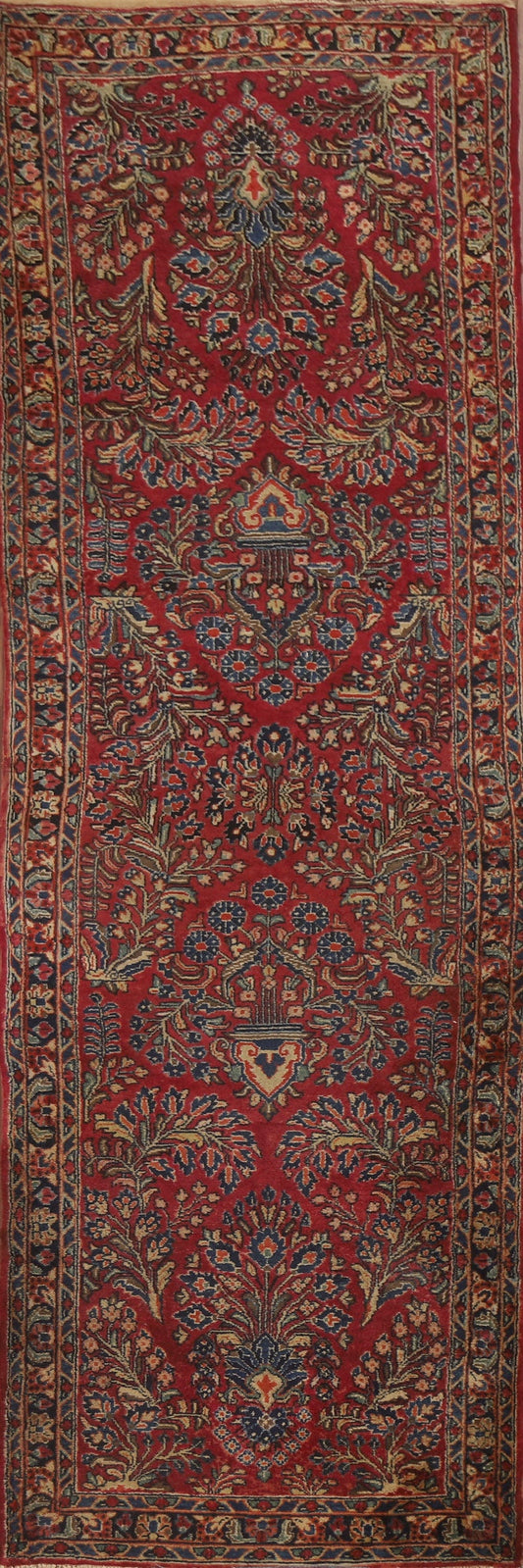 Antique Floral Sarouk Vegetable Dye Persian Rug 3x9