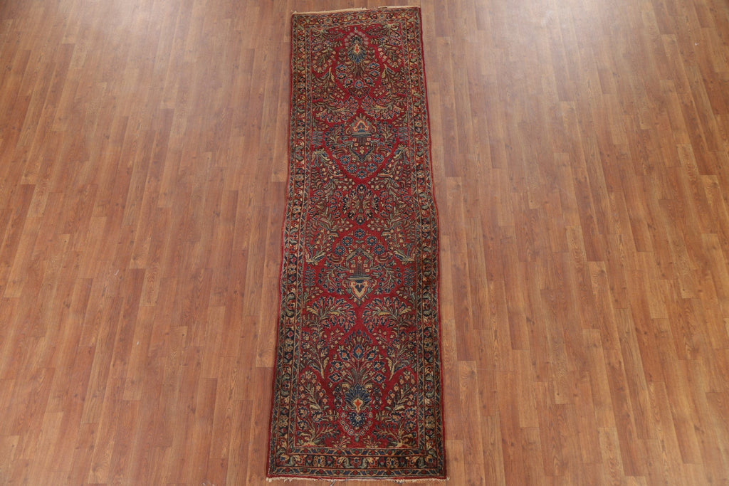 Antique Floral Sarouk Vegetable Dye Persian Rug 3x9