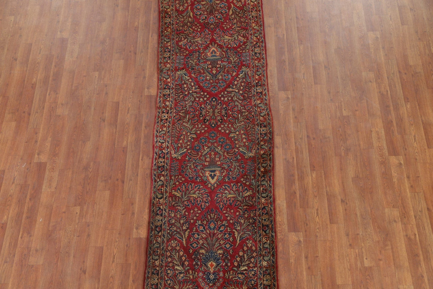 Antique Floral Sarouk Vegetable Dye Persian Rug 3x9