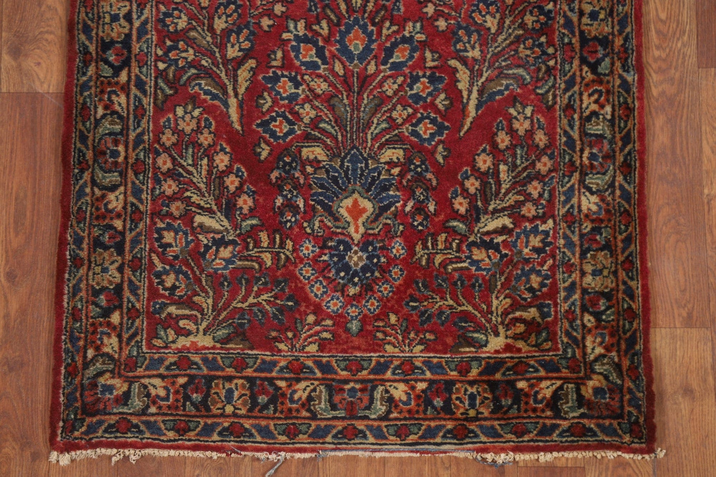 Antique Floral Sarouk Vegetable Dye Persian Rug 3x9