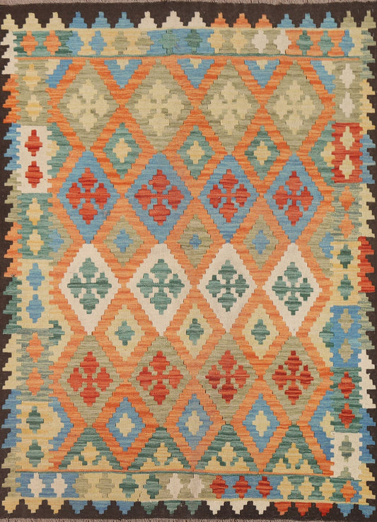 Colorful Kilim Reversible Wool Area Rug 5x6