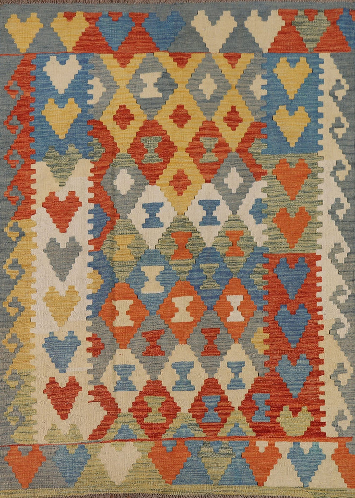 Colorful Kilim Reversible Wool Area Rug 5x6