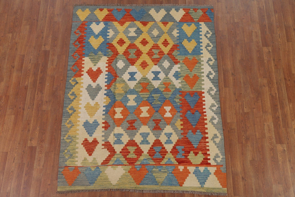 Colorful Kilim Reversible Wool Area Rug 5x6