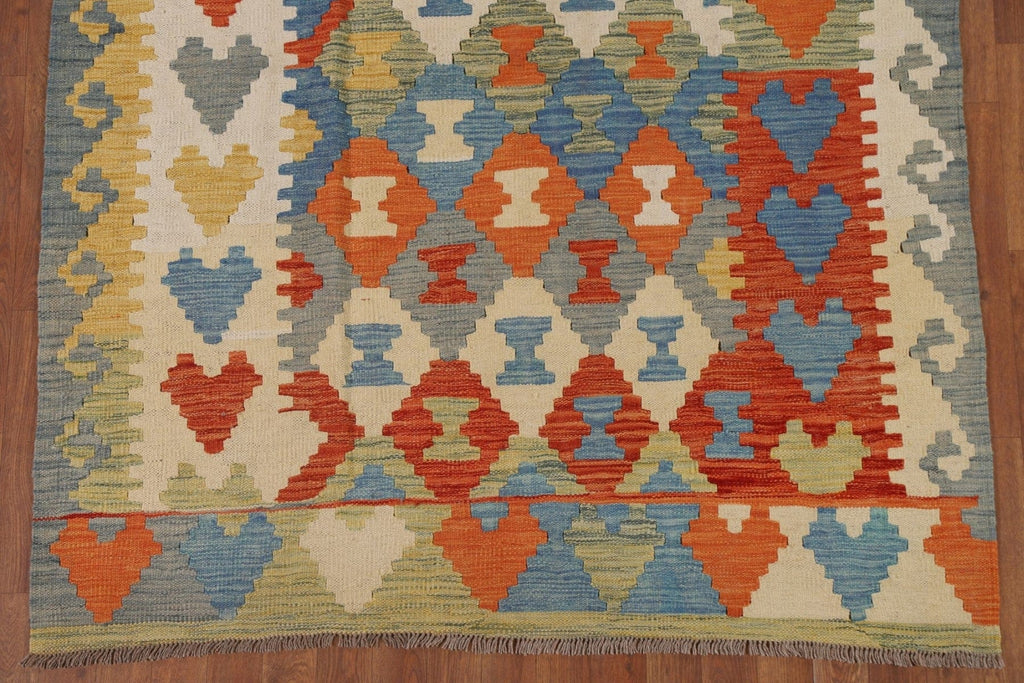 Colorful Kilim Reversible Wool Area Rug 5x6